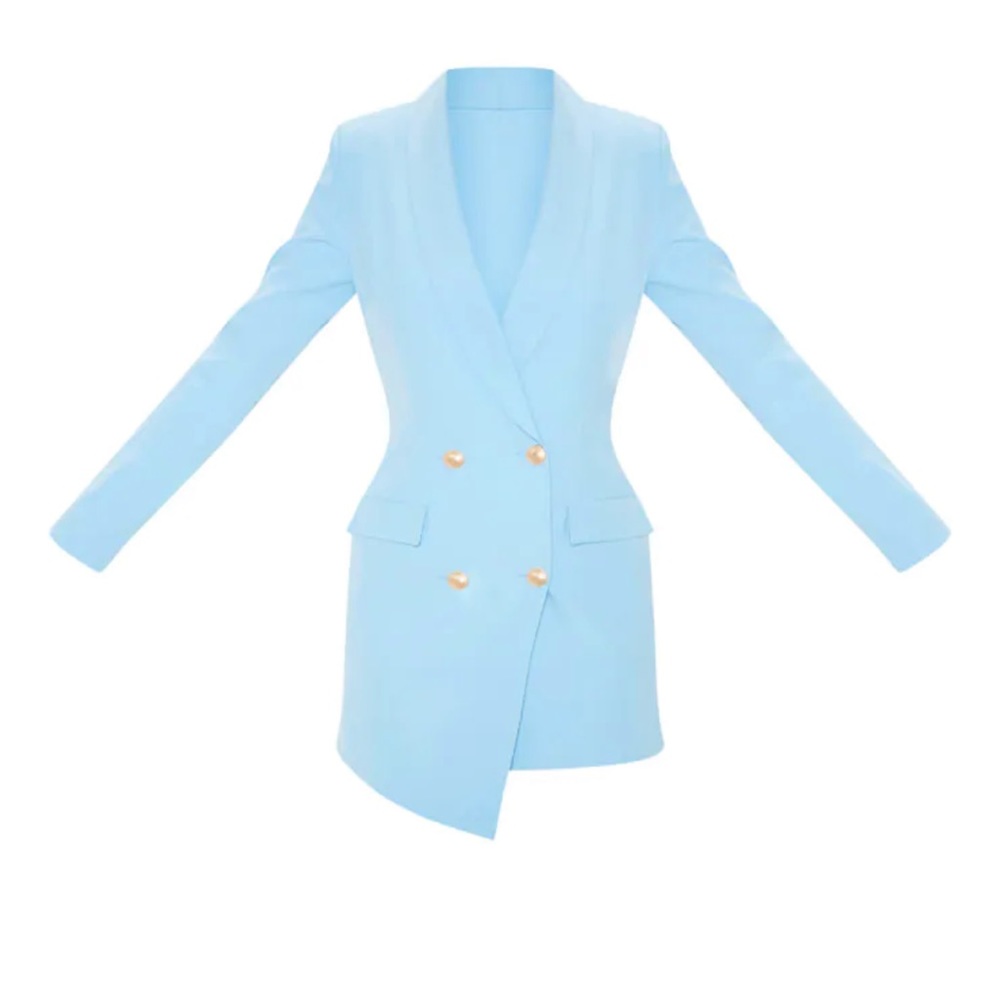 Pretty Little Thing Baby Blue Gold Button Blazer Dress size 8 💙💙